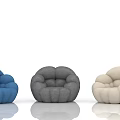 Rounded Puffy Single Chair With Blue Gray Beige Fabric And Smooth Reflective Floor