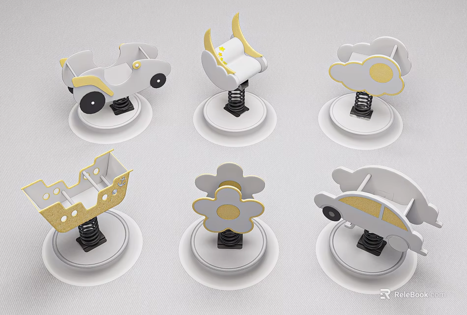 Building Blocks In White And Gold With Various Shapes For Kids Play 3d model 