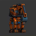 Orange Blue Mechanical Robot With Detailed Design And Mechanical Arm Tracked Legs