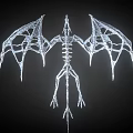 Flying Animal Dragon Skeleton Silver Skeletal Structure With Wings 3D Rendered On Dark Background