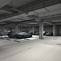 Spacious Indoor Parking Garage With Columns Letter Signs Parked Cars Ceiling Lights And Floor Arrows