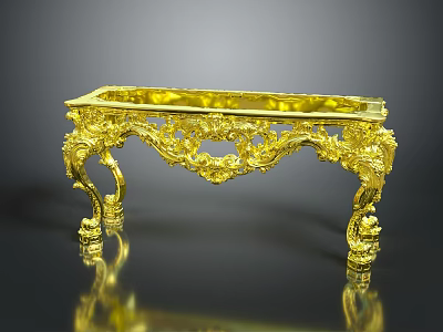Elegant Golden Coffee Table With Ornate Carved Details And Decorative Legs 3d model