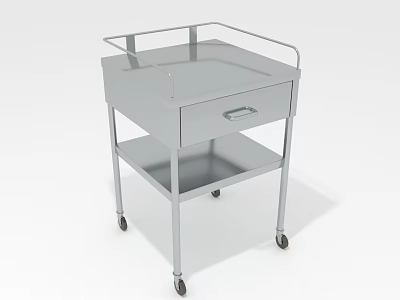 Silver Wheeled Utility Cart With Drawer Lower Shelf And Top Rail 3d model
