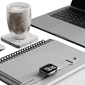 Apple Devices Workspace Setup With Laptop Tablet iPhone AirPods Watch Notebook And Coffee Cup