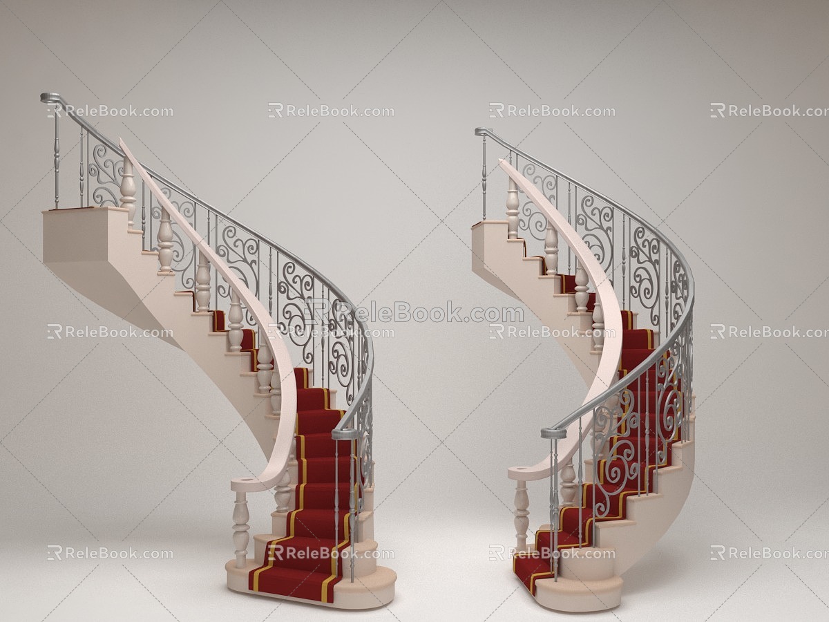 Stairs Rotation Stairs Stairs Red Carpet Handrail 3d model