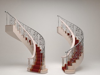 Stairs Rotation Stairs Red Carpet Handrail 3d model