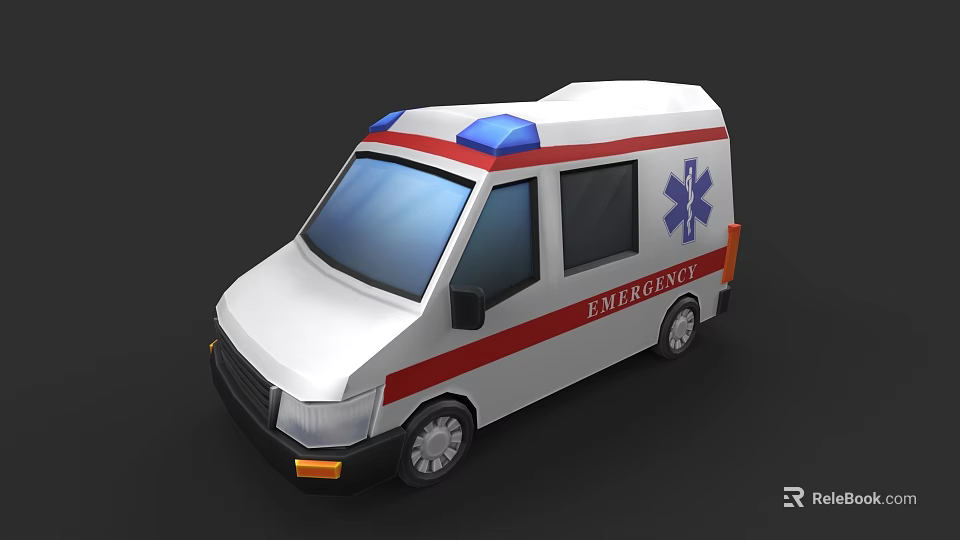 Ambulance Vehicle With Blue Emergency Lights Red Stripes Medical Symbol And Emergency Text 3d model 