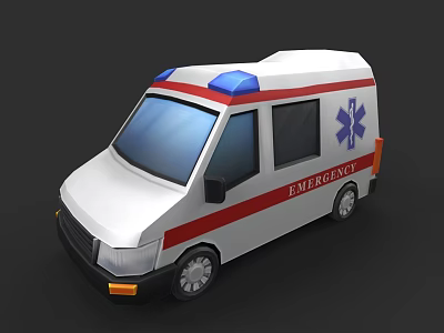 Ambulance Vehicle With Blue Emergency Lights Red Stripes Medical Symbol And Emergency Text 3d model