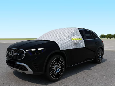 Black Mercedes SUV With White Protective Cover On Body Parked In Open Area 3d model