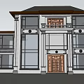 Two Story Detached Villa With White Exterior Wooden Door Porch And Landscaping