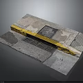 Urban Road Pavement Components With Yellow Curb Metal Grate Drainage And Concrete Slabs