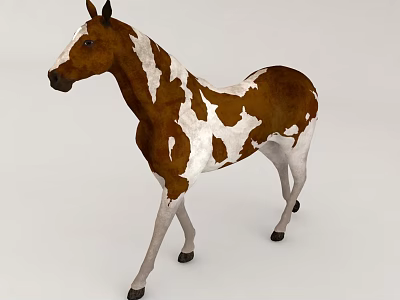 3D Model Of A Brown And White Horse 3d model