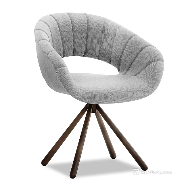 Modern Gray Velvet Accent Chair With Curved Backrest And Wooden Tripod Base 3d model 