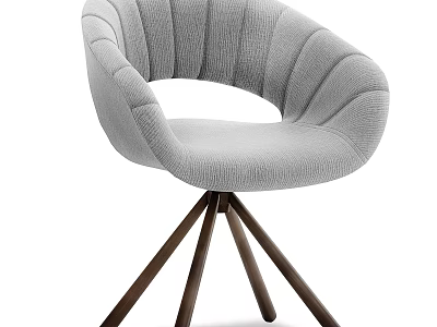 Modern Gray Velvet Accent Chair With Curved Backrest And Wooden Tripod Base 3d model