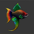 Artistic Vibrant Colored Aquatic Fish With Large Fins Shiny Scales And Colorful Tail