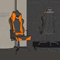 Designer Office Chair Black Orange Leather And Gray With Green Lighting In Modern Display Stand