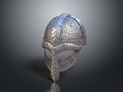 Medieval Metal Helmet With Ornate Riveted Design Intricate Patterns And Face Guard 3d model