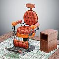 Vintage Leather Massage Chair With Tufted Seat And Wooden Cabinet On Patterned Tiles