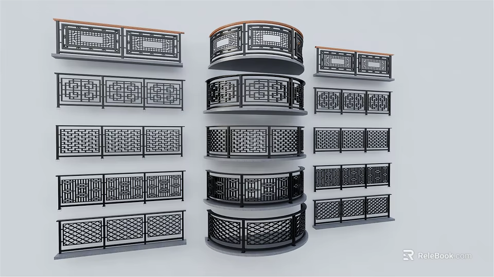 Modern Stylish Decorative Railings With Various Patterns And Curved Straight Designs 3d model 