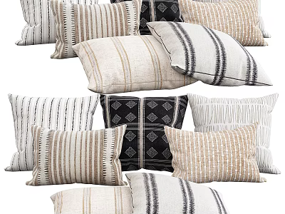 Modern Decorative Pillows With Striped And Geometric Patterns In Neutral Tones 3d model