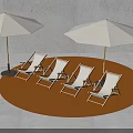 Outdoor Lounge Chairs With White Umbrellas On Orange Floor And Gray Wall