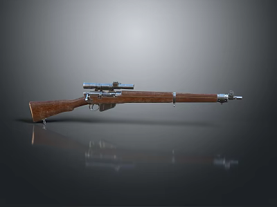 Rifle With Wooden Stock And Scope On Gray Background With Reflective Surface 3d model
