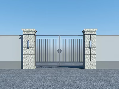 Modern Iron Gate Design with Stone Pillars Gray Wall and Blue Sky Exterior 3d model Modern Iron Gate Design with Stone Pillars Gray Wall and Blue Sky Exterior 3d model