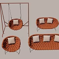 Orange Woven Sofa Set With Comfortable Chairs And Swing Chair Design 3d model
