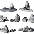 Garden Ornaments Featuring Various Shaped Stones and Stacked Formations with Platform Bases for Landscape Decoration