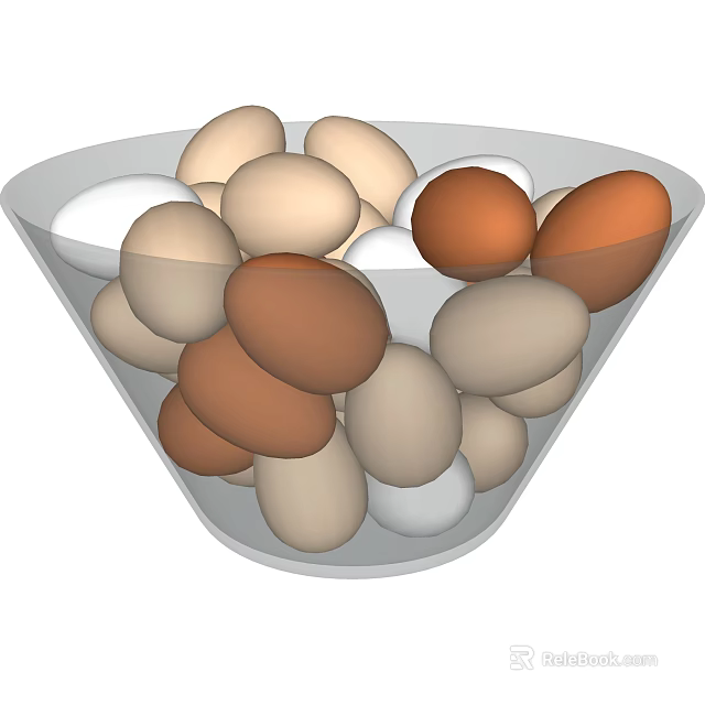 Decorative Ornament Set With Transparent Bowl And Various Colored Eggs For Home Decor 3d model 