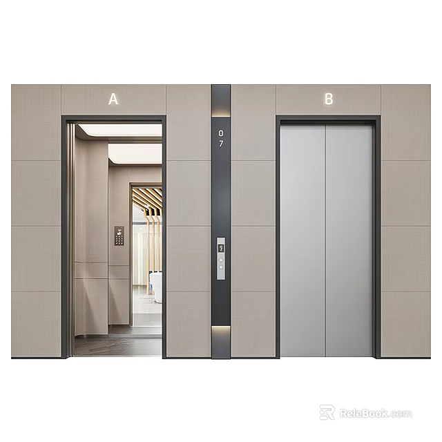 Modern Ornament Combination for Elevator Interior with Silver Doors and Beige Walls 3d model 