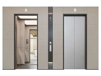Modern Ornament Combination for Elevator Interior with Silver Doors and Beige Walls 3d model