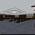 Elegant Conference Room With Podium Chandelier Wooden Walls And Black Chairs Setup