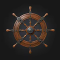 Vintage Wooden Ship Wheel With Metal Accents And Nautical Design Elements