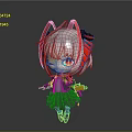 Chibi Character With White Hair Red Ears And Red Eyes In Gray And Red Outfit