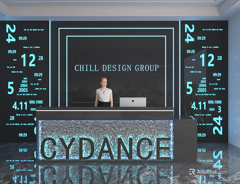 CYDANCE Store Front Desk With Modern Digital Screens Showing Numbers 24 12 5 4.11 3d model 