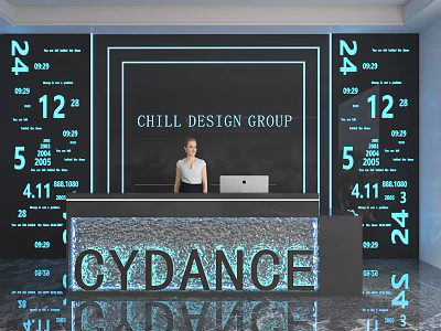 CYDANCE Store Front Desk With Modern Digital Screens Showing Numbers 24 12 5 4.11 3d model