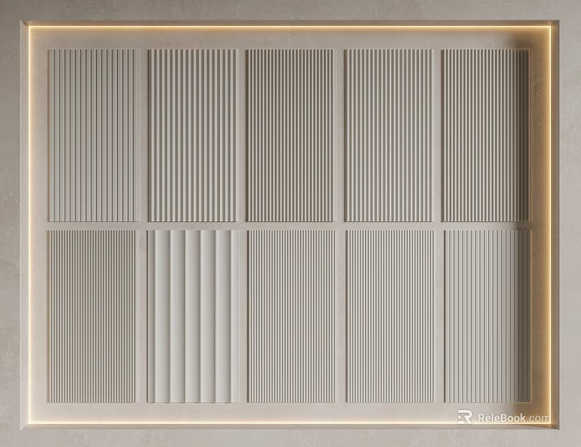 Modern Interior Wall Paneling With Vertical Slats And Ambient Lighting Design 3d model