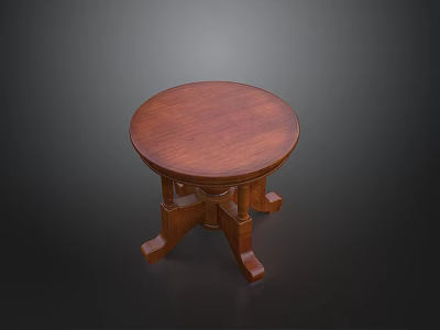 Round Wooden Table With Classic Circular Tabletop And Intricate Base Design 3d model