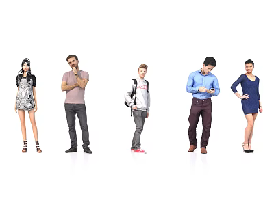 Group of Diverse People Standing in Different Poses and Casual Outfits 3d model
