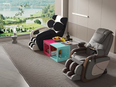 Comfortable Massage Chairs In Modern Living Room With Scenic View 3d model