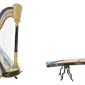 Traditional Musical Instruments Harp and Guzheng with Elegant Craft Design