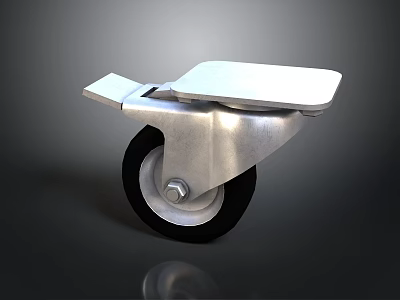 Industrial Aluminum Caster Wheel With Black Rubber Tire And Flat Top Plate 3d model