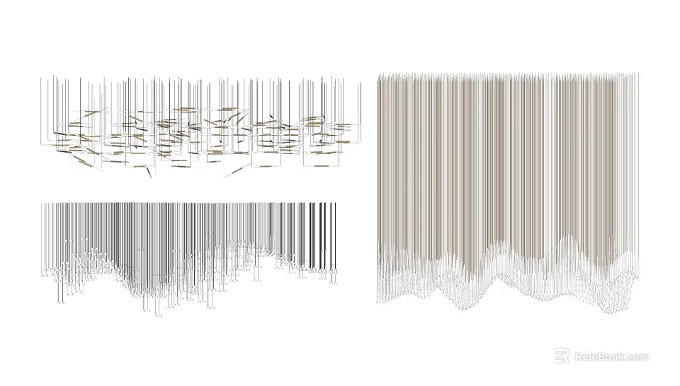 Modern Linear Chandeliers With Gold Silver And White Artistic Decorative Designs 3d model 