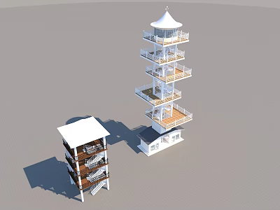 Scenic Multi level Towers Featuring White Dome And Wooden Observation Decks 3d model