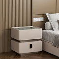 Blue Modern Bedside Table With Open Drawer And Wooden Interior In Bedroom