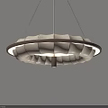 Elegant Modern Chandelier With Beige Fabric Shade And Round Brown Metal Frame