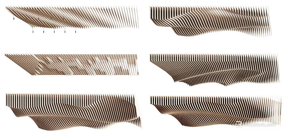 Modern Wavy Striped Ceiling Design With Dynamic Patterns For Interior Decor 3d model 