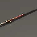 Traditional Spear Weapon With Red Handle Black Grip Golden Accents And Metal Spearhead