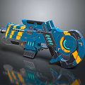 Futuristic Blue And Yellow Sci Fi Weapon With Mechanical Design And Glowing Circular Elements 3d model